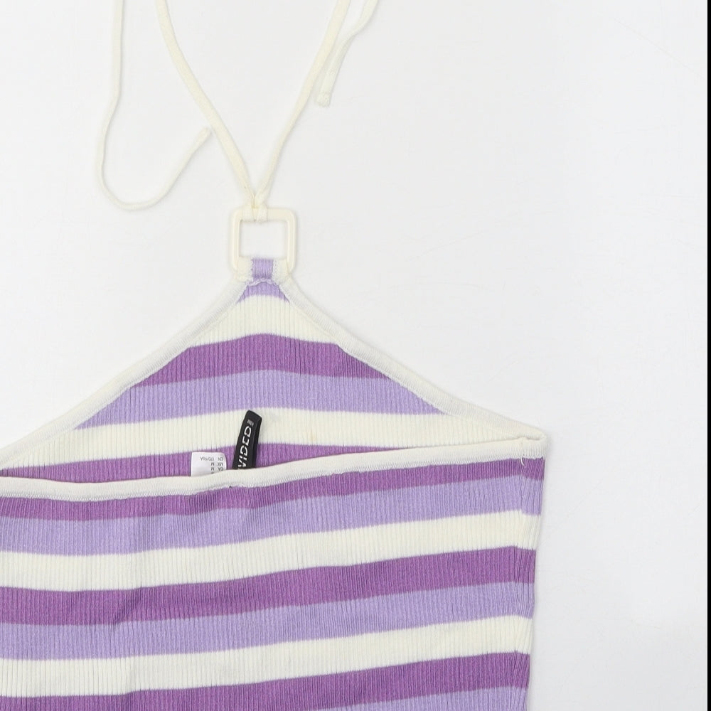 Divided Womens Purple Striped Viscose Basic Tank Size M Halter