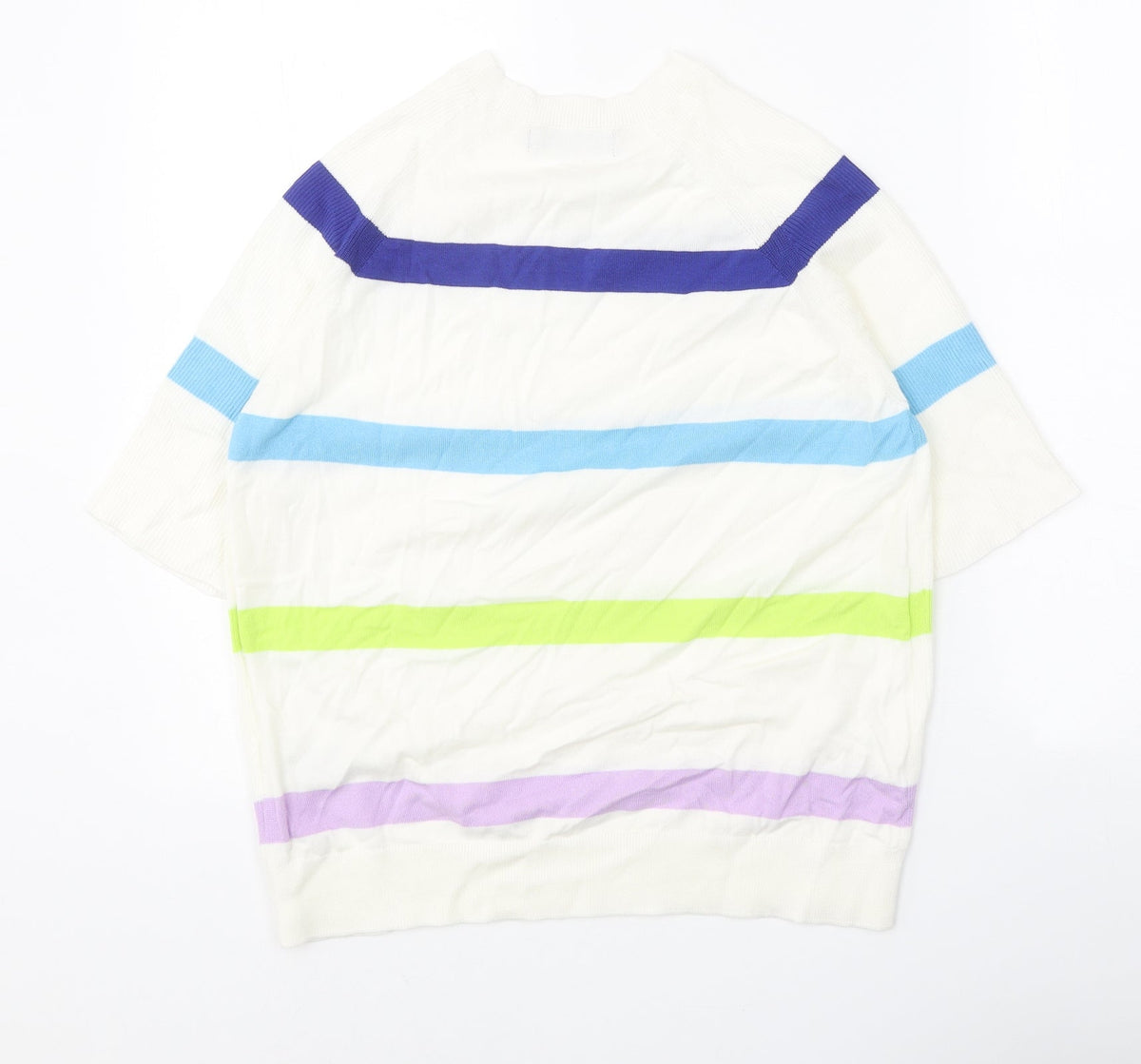 Marks and Spencer Womens White Round Neck Striped Cotton Pullover Jumper Size M
