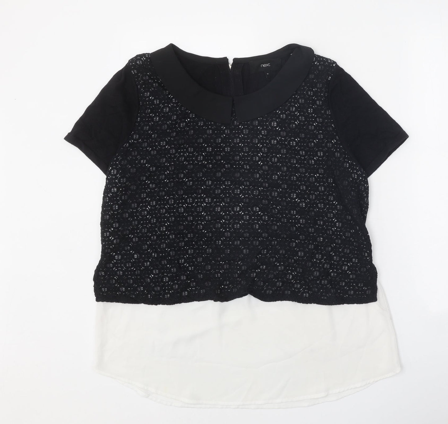 NEXT Womens Black Scoop Neck Geometric Cotton Pullover Jumper Size 14