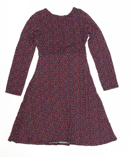 Xantik Womens Purple Geometric Polyester Skater Dress Size S V-Neck Pullover