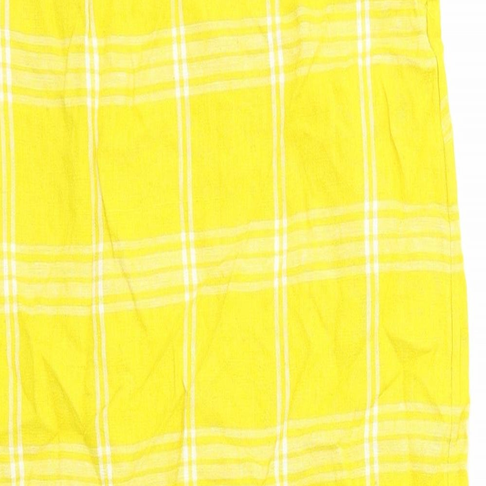 Marks and Spencer Womens Yellow Check Viscose Tank Dress Size 6 Scoop Neck Pullover