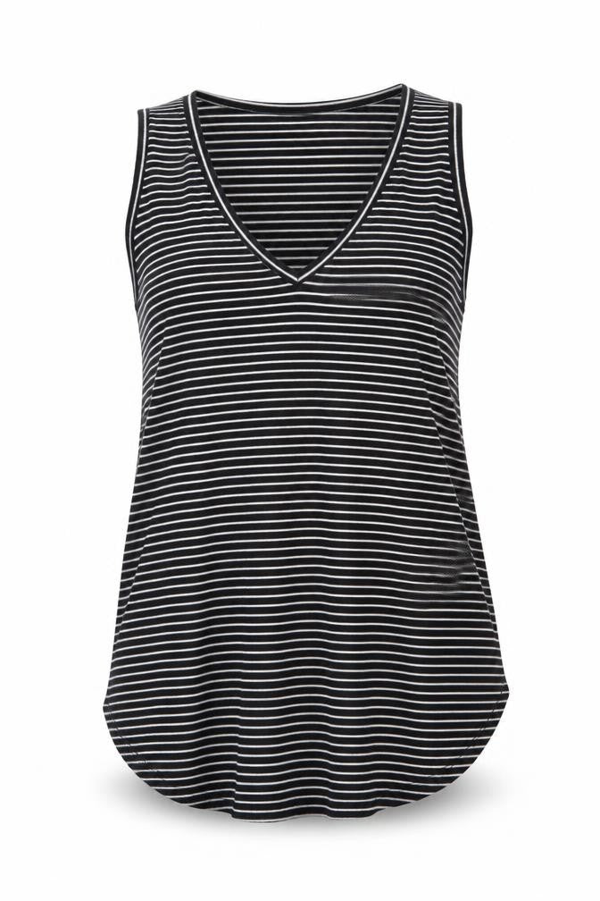 Double Zero Womens Black Striped Polyester Basic Tank Size S V-Neck