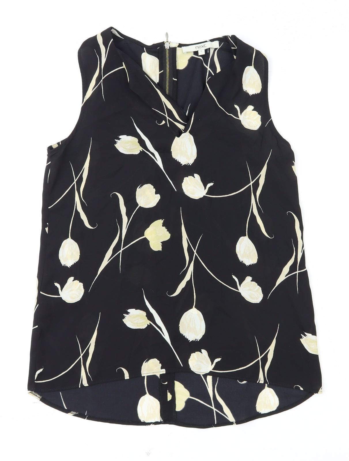 NEXT Womens Black Floral Viscose Basic Blouse Size 6 V-Neck