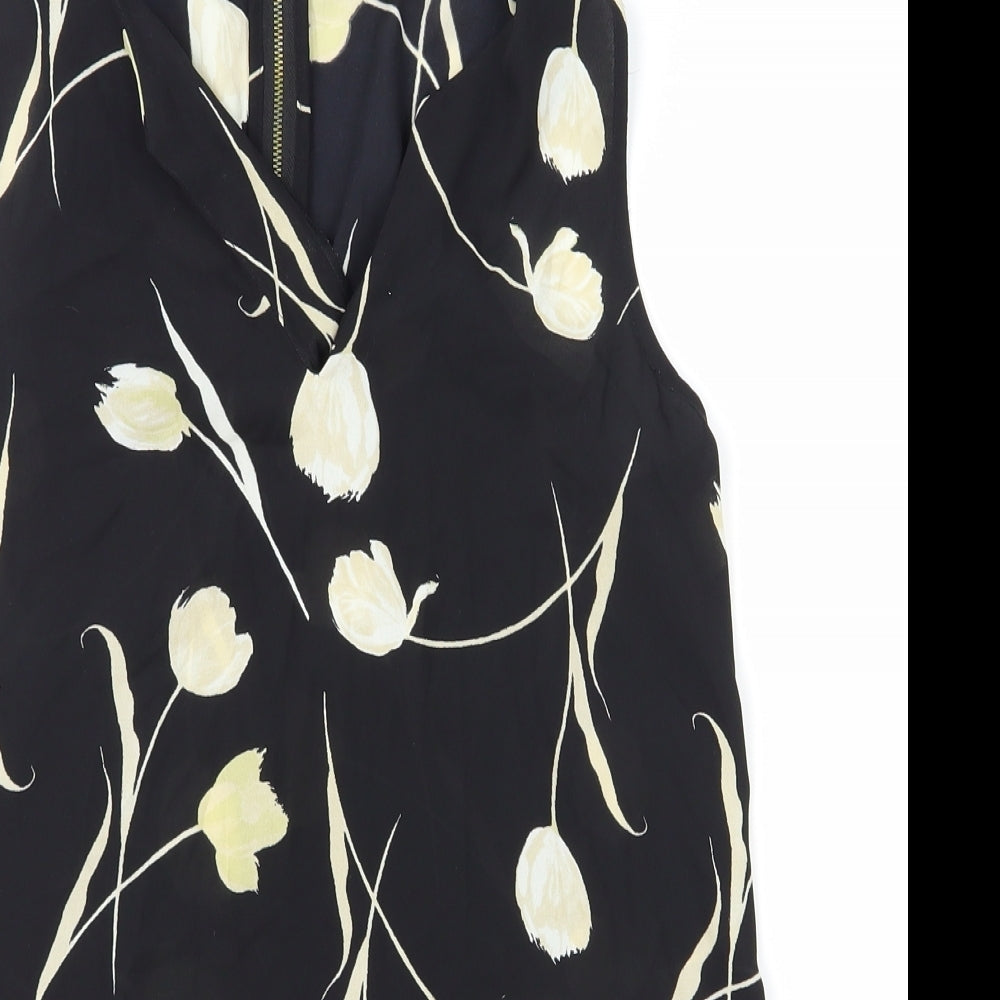 NEXT Womens Black Floral Viscose Basic Blouse Size 6 V-Neck