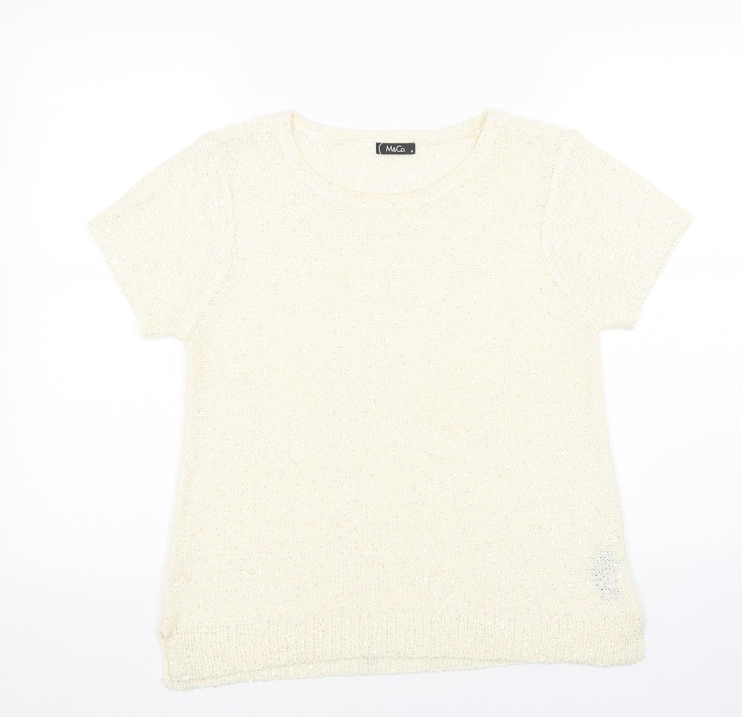 M&Co Womens White Scoop Neck Acrylic Pullover Jumper Size 14