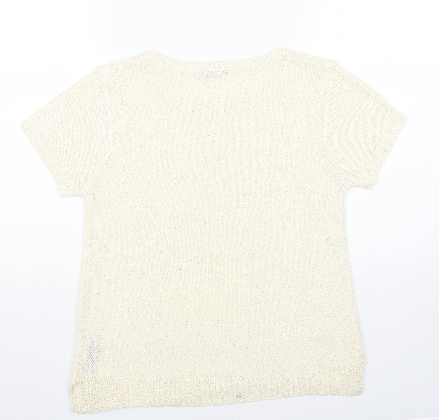 M&Co Womens White Scoop Neck Acrylic Pullover Jumper Size 14