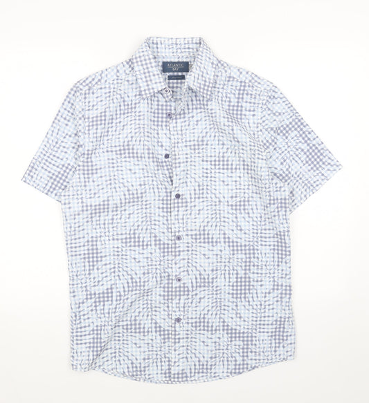 Atlantic Bay Womens Blue Check Cotton Basic Button-Up Size S Collared