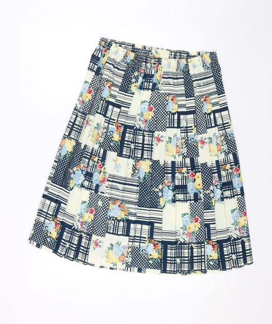 Preworn Womens Yellow Floral Viscose Pleated Skirt Size 32 in