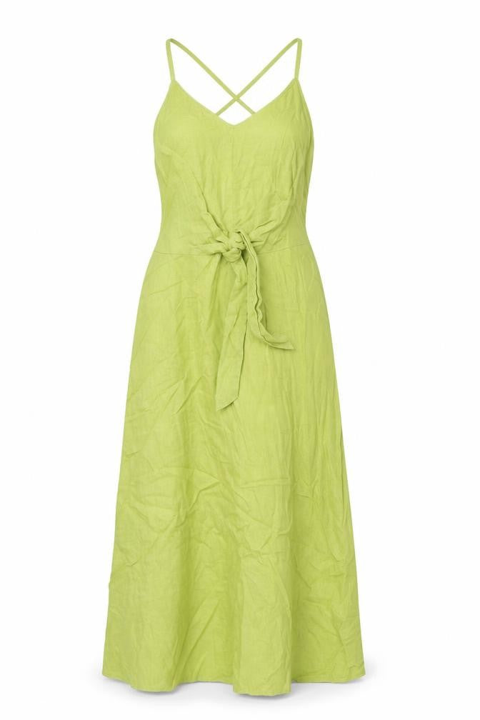 Marks and Spencer Womens Green 100% Cotton Slip Dress Size 6 V-Neck Zip - Tie Front