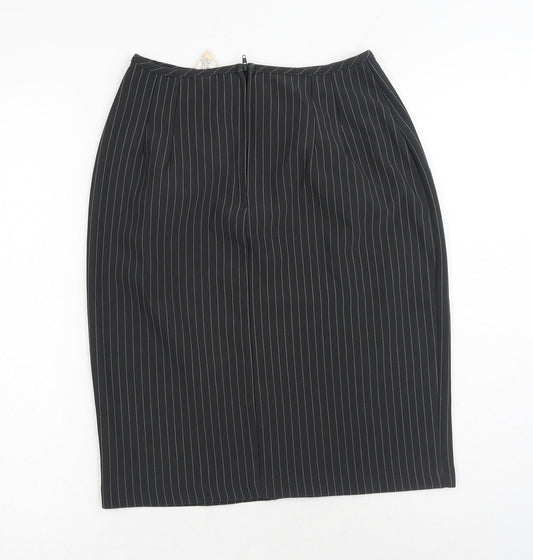 Preworn Womens Black Striped Polyester Straight & Pencil Skirt Size 26 in Zip