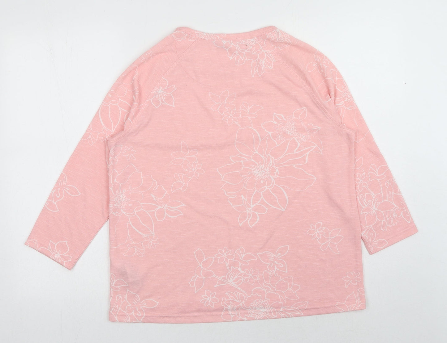 Marks and Spencer Womens Pink Floral Polyester Basic Blouse Size 14 Scoop Neck