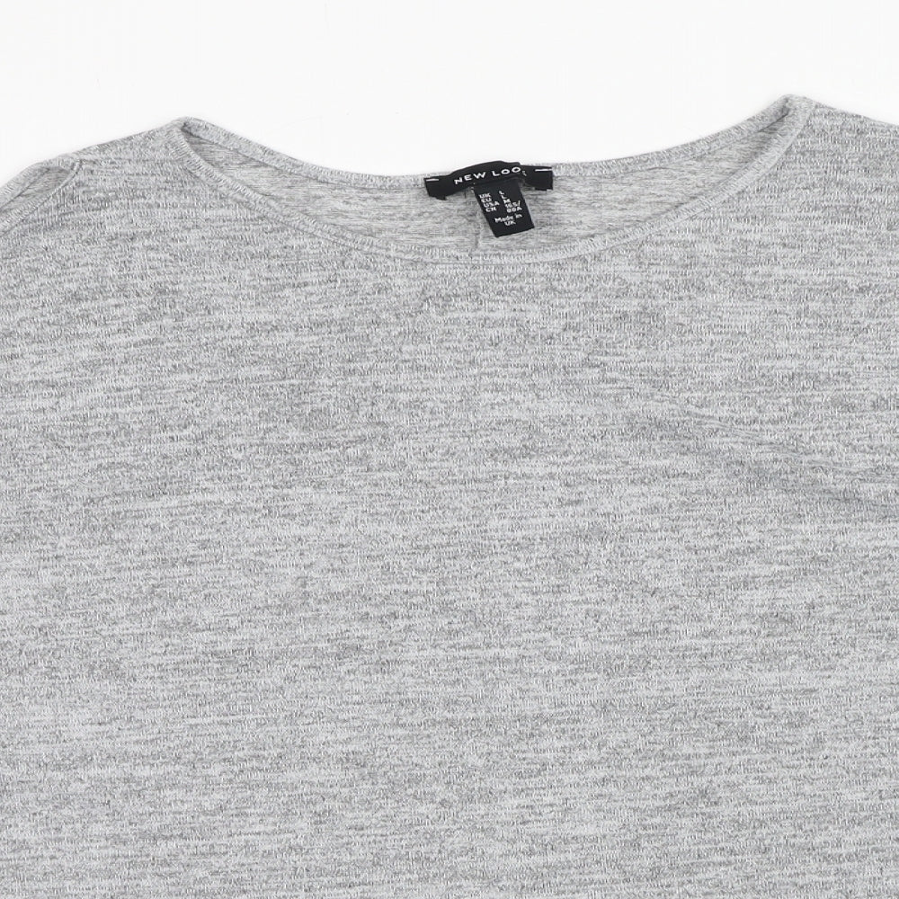 New Look Womens Grey Polyester Basic Blouse Size L Scoop Neck - Cold Shoulder