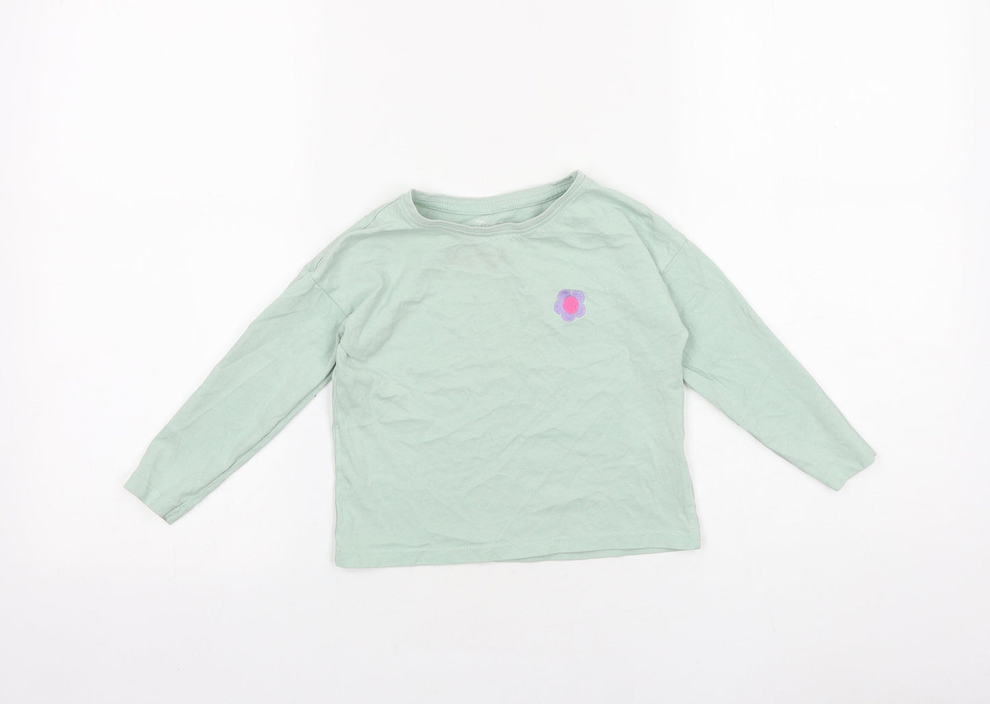 TU Girls Green 100% Cotton Basic T-Shirt Size 3 Years Round Neck Pullover