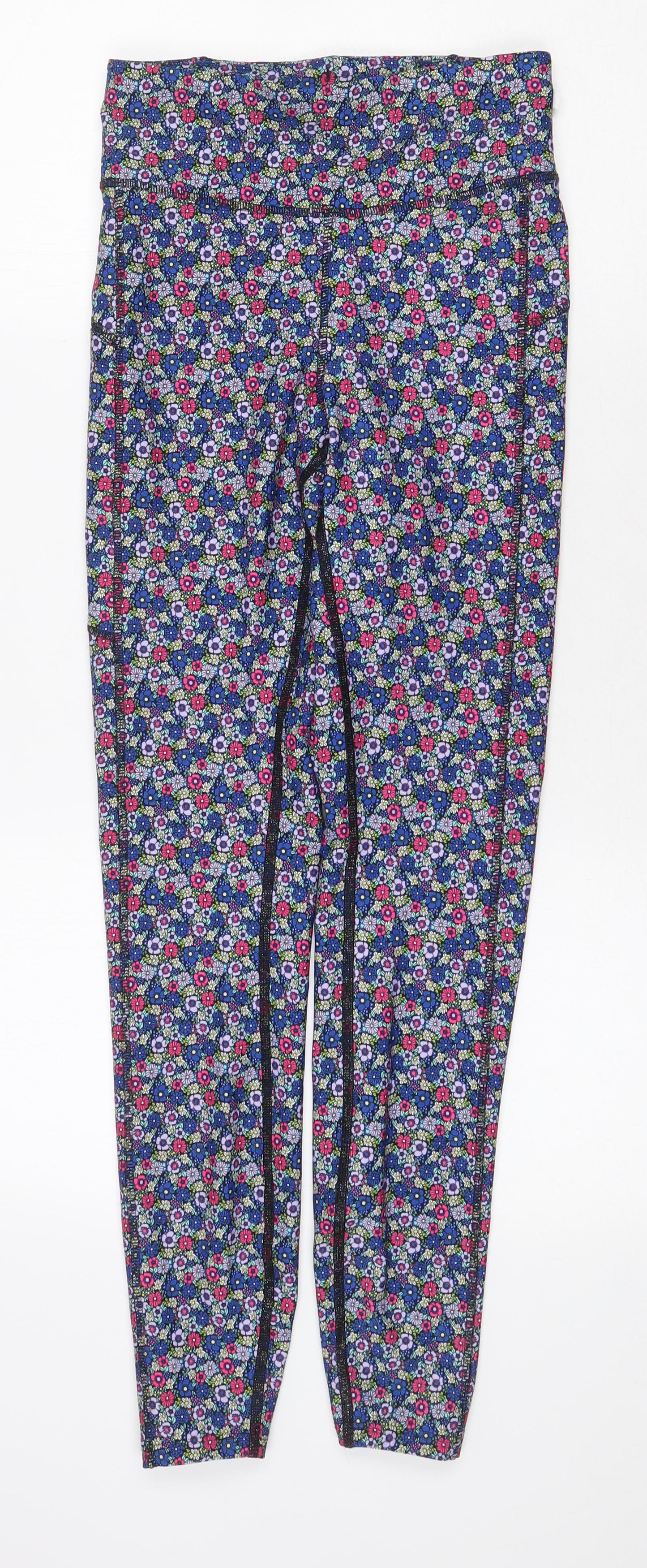 Marks and Spencer Womens Multicoloured Geometric Polyester Trousers Size 6 Regular