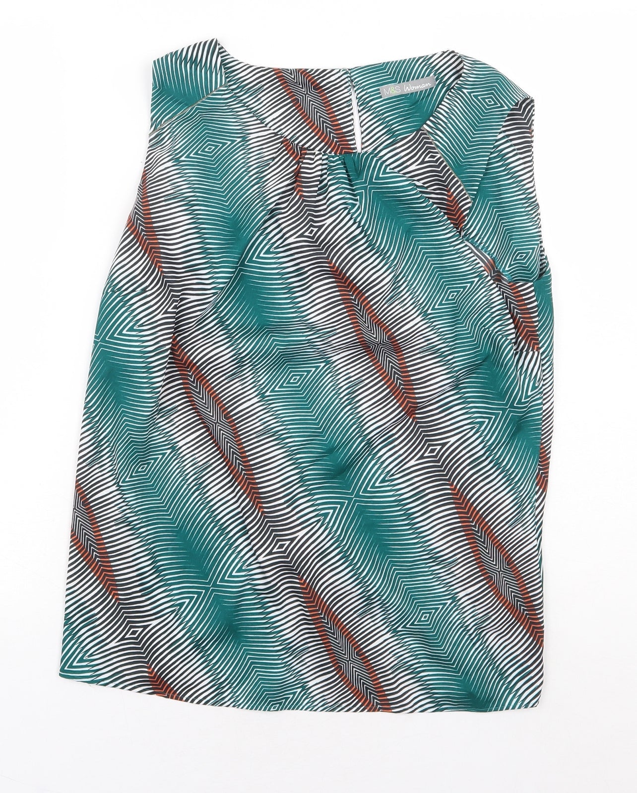 Marks and Spencer Womens Green Geometric Polyester Basic Tank Size 12 Boat Neck