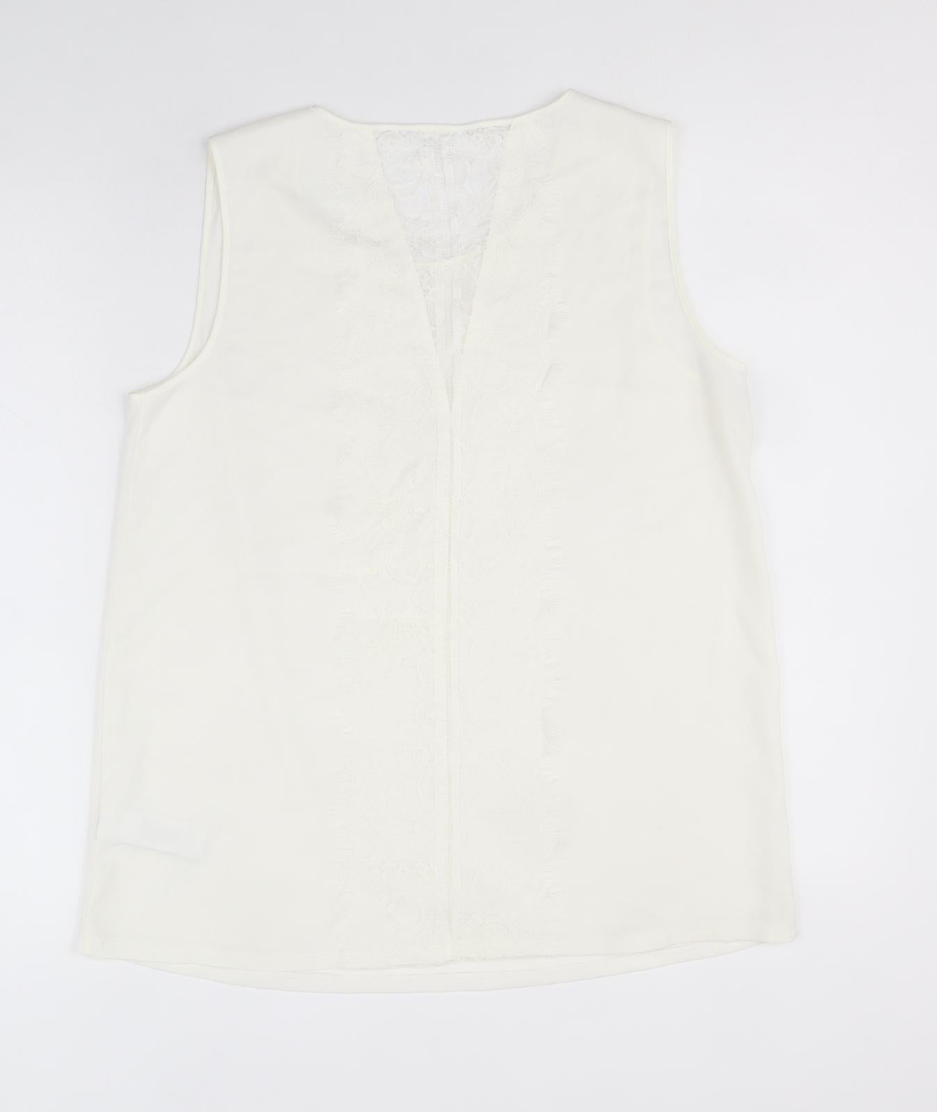 NEXT Womens Ivory Polyester Basic Tank Size 12 Scoop Neck - Lace Back Detail