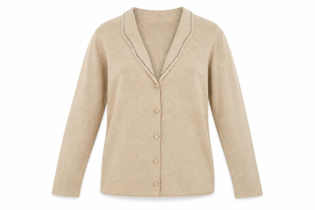 Emreco Womens Gold Collared Cotton Cardigan Jumper Size 8