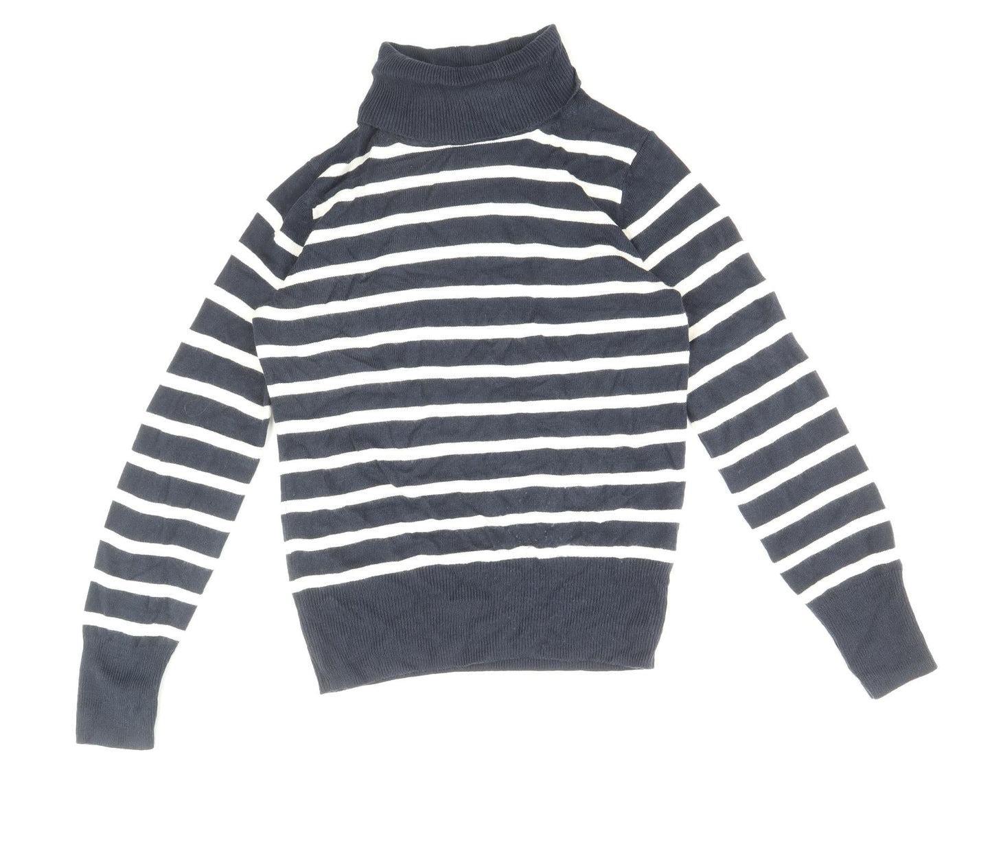 Marks and Spencer Womens Blue Roll Neck Striped Acrylic Pullover Jumper Size 6