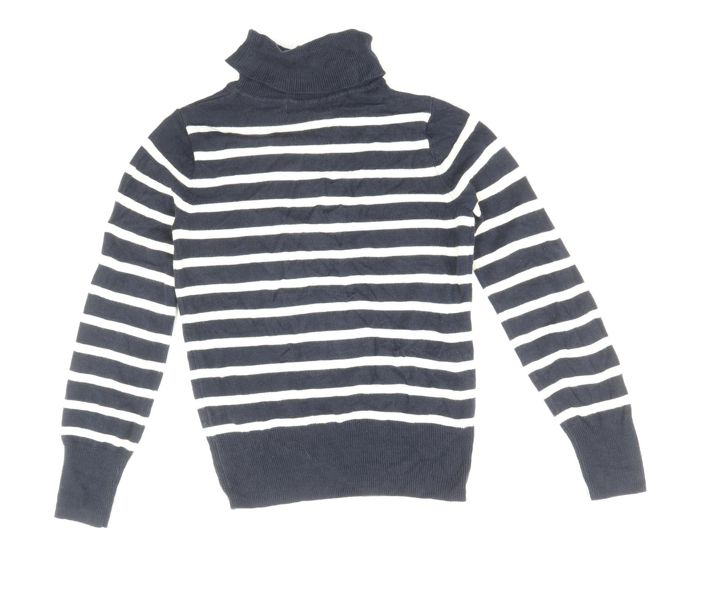 Marks and Spencer Womens Blue Roll Neck Striped Acrylic Pullover Jumper Size 6
