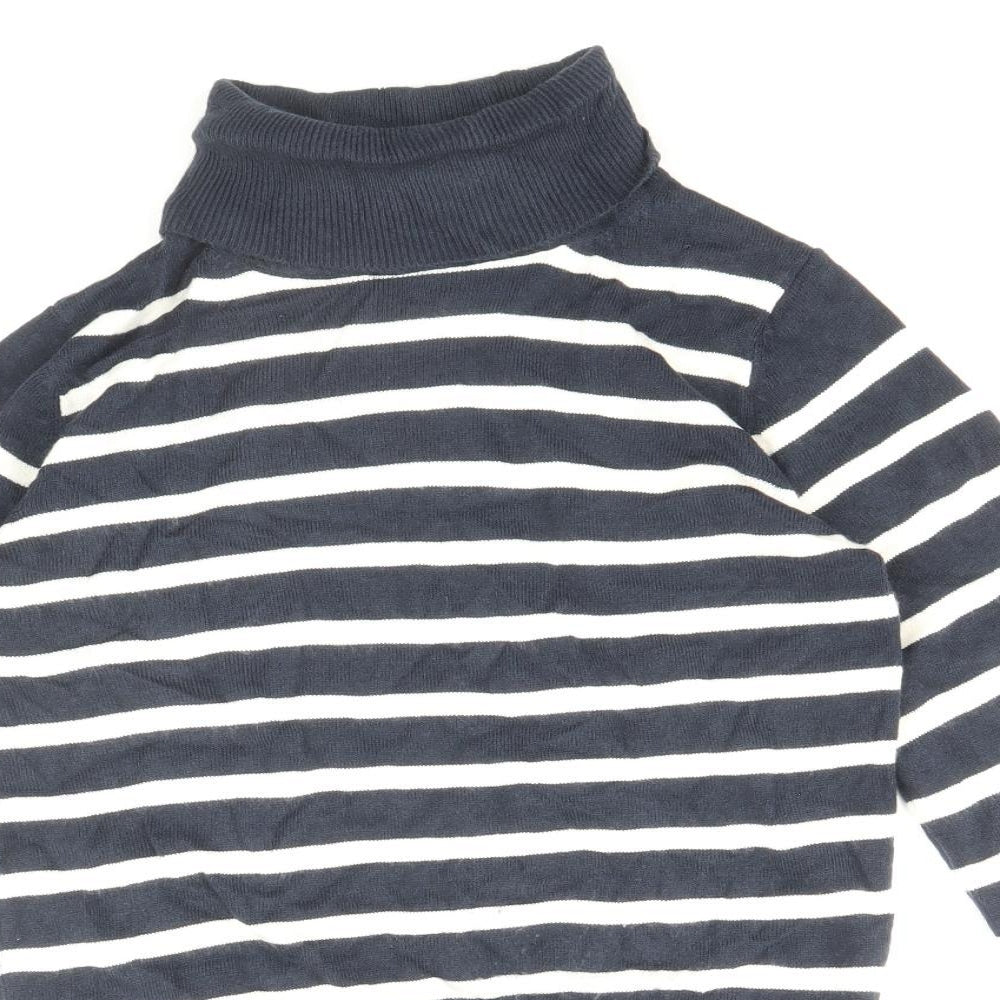 Marks and Spencer Womens Blue Roll Neck Striped Acrylic Pullover Jumper Size 6