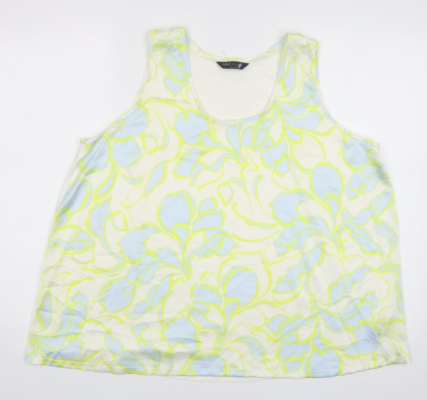 Marks and Spencer Womens White Geometric Polyester Basic Tank Size 18 Scoop Neck