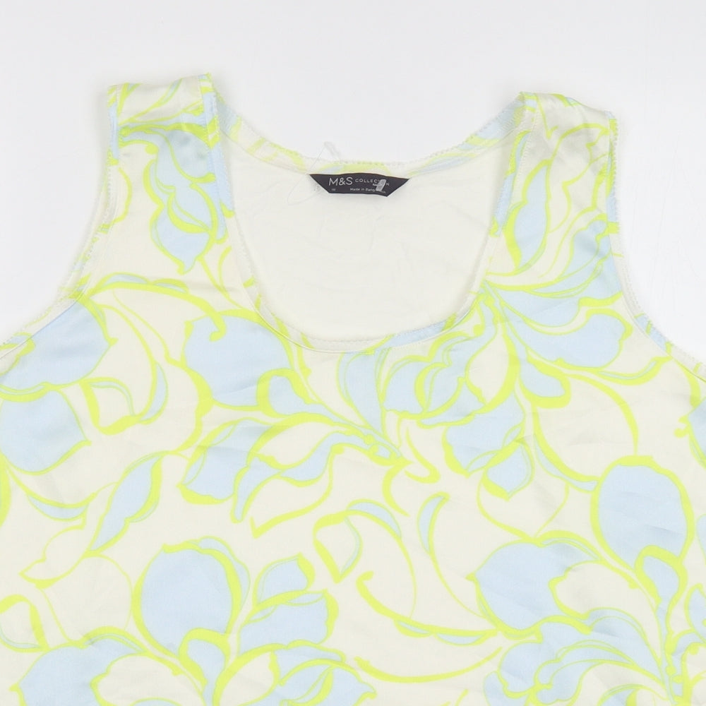 Marks and Spencer Womens White Geometric Polyester Basic Tank Size 18 Scoop Neck