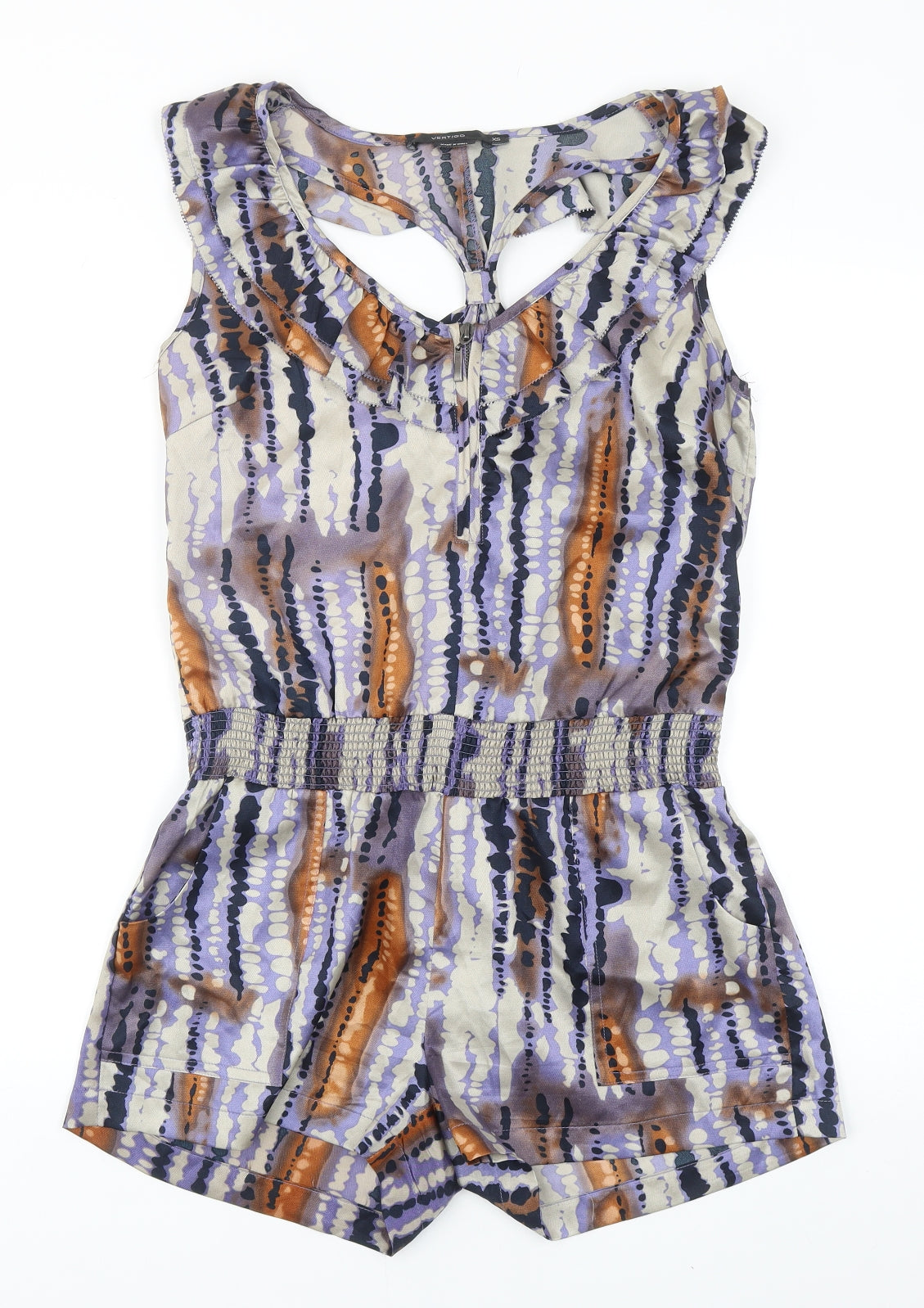 Vertigo Womens Multicoloured Geometric Polyester Playsuit One-Piece Size XS Zip