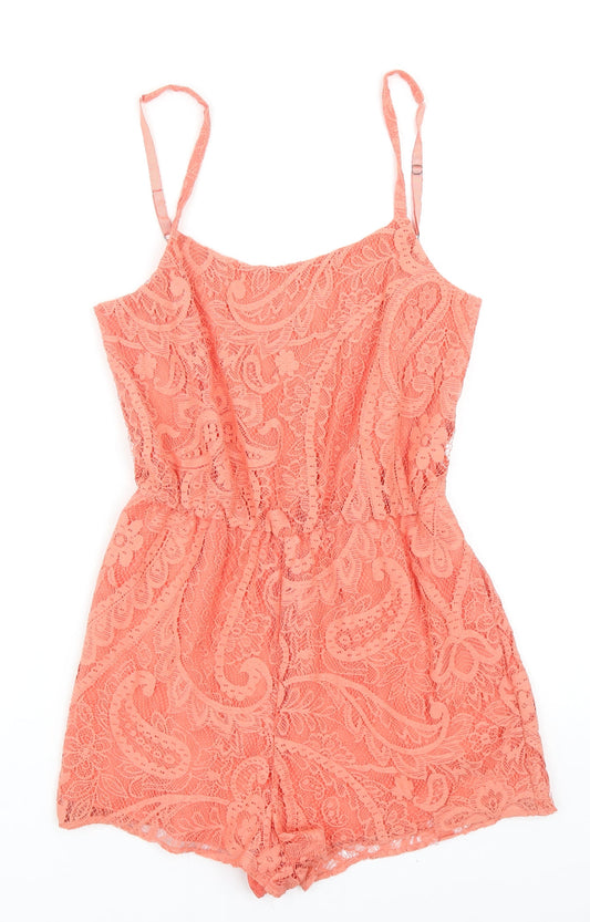 Alice + Olivia Womens Orange Paisley Polyester Playsuit One-Piece Size XS Zip
