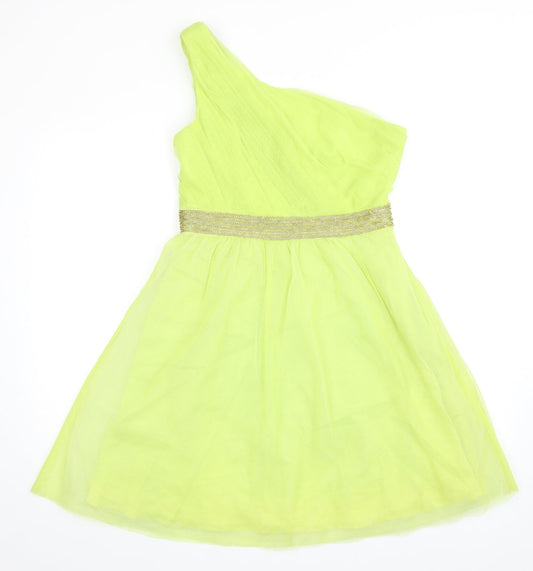 Manoukian Womens Green Polyester Ball Gown Size 10 One Shoulder Zip