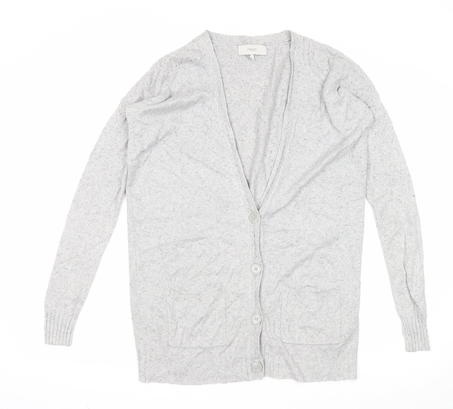 NEXT Womens Grey V-Neck Cotton Cardigan Jumper Size 8