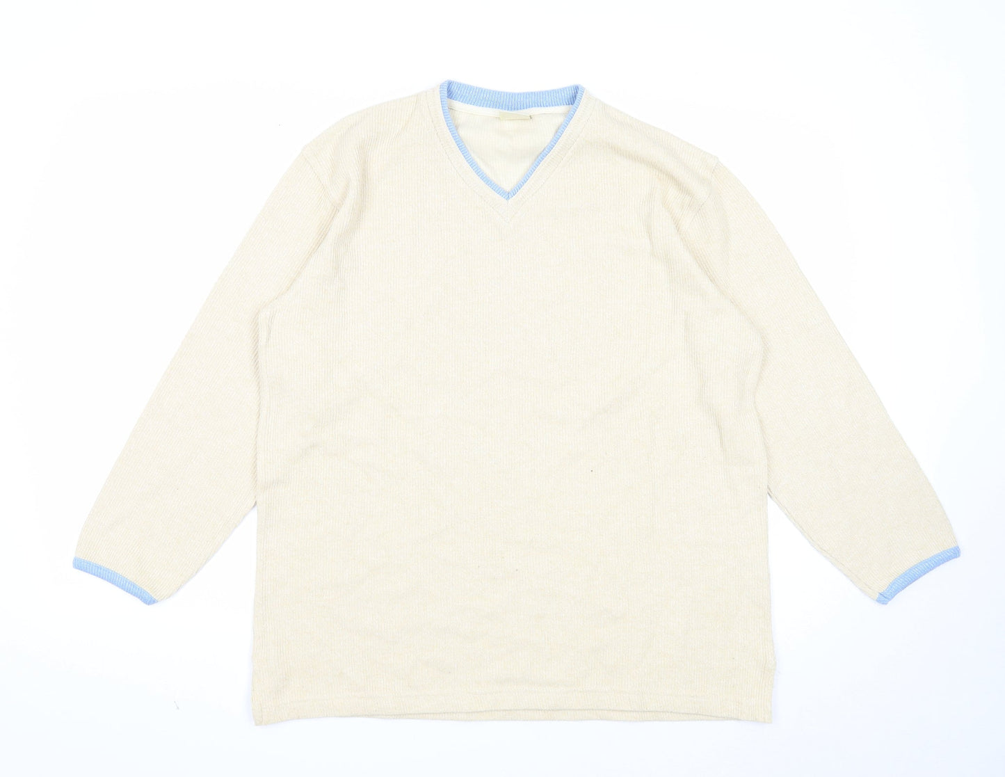 Yessica Womens Beige V-Neck Cotton Pullover Jumper Size L
