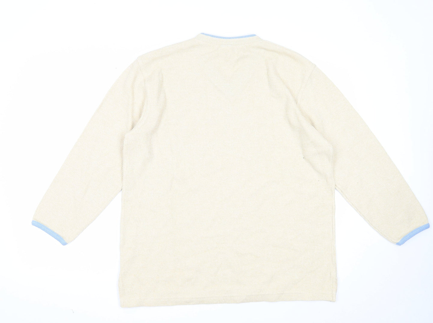 Yessica Womens Beige V-Neck Cotton Pullover Jumper Size L