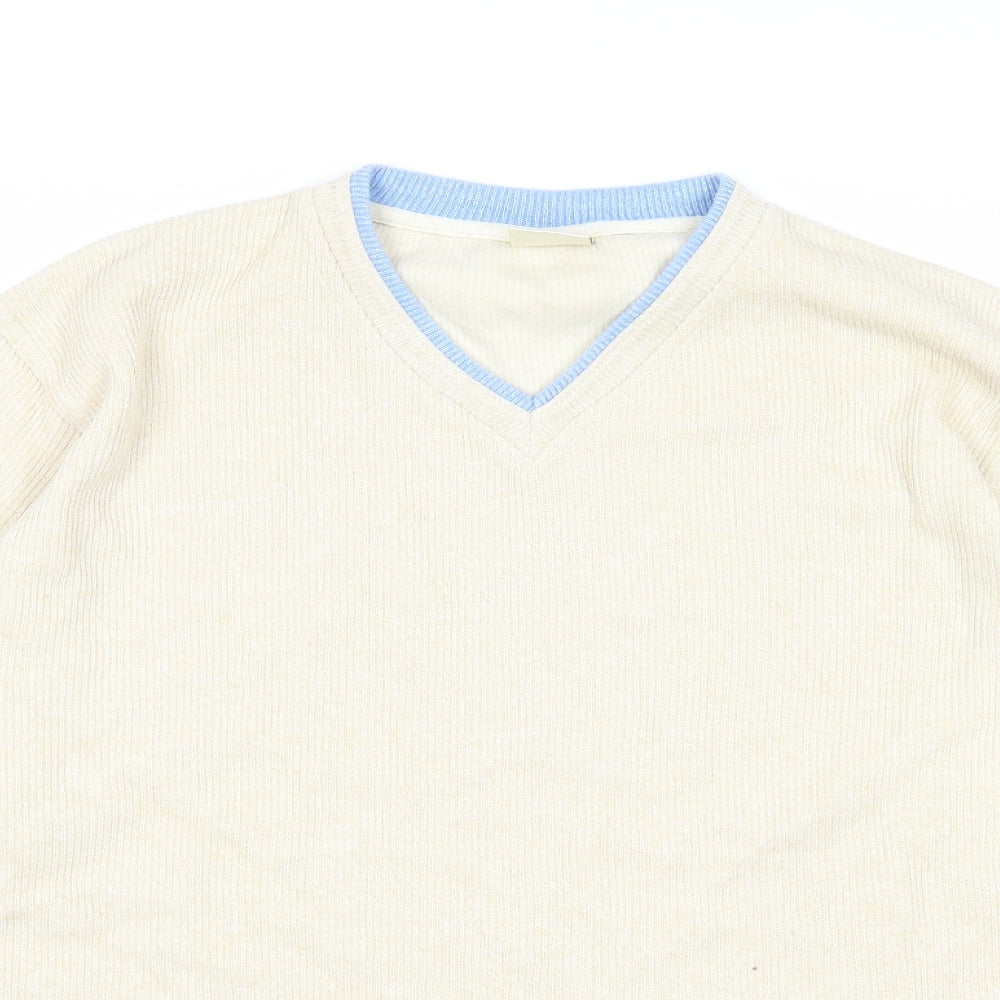 Yessica Womens Beige V-Neck Cotton Pullover Jumper Size L