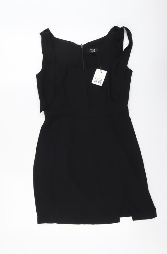 Lola Skye Womens Black Polyester A-Line Size 8 Scoop Neck Zip