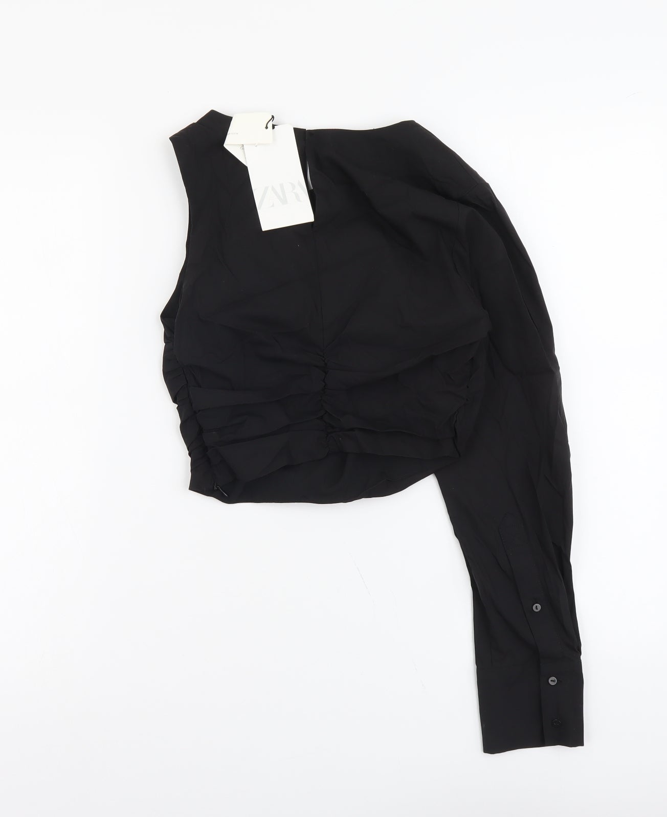 Zara Womens Black Polyester Cropped Blouse Size XS One Shoulder - Ruched