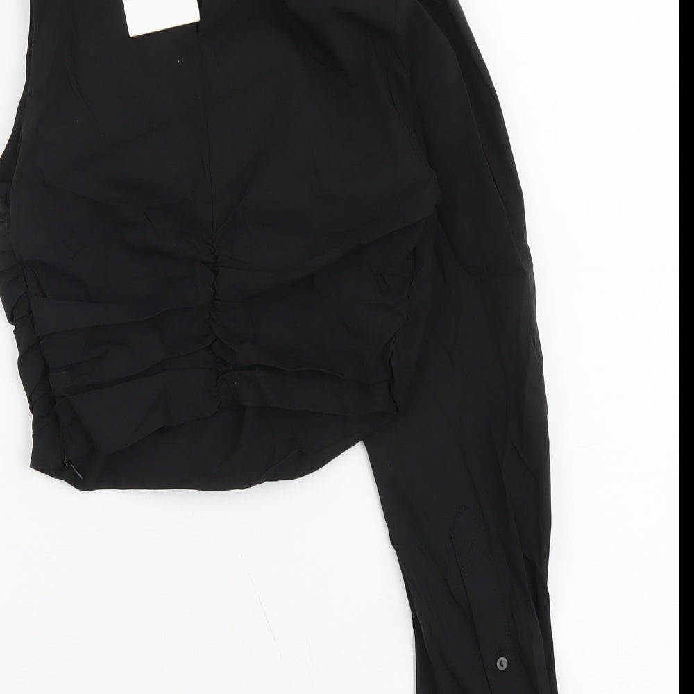 Zara Womens Black Polyester Cropped Blouse Size XS One Shoulder - Ruched