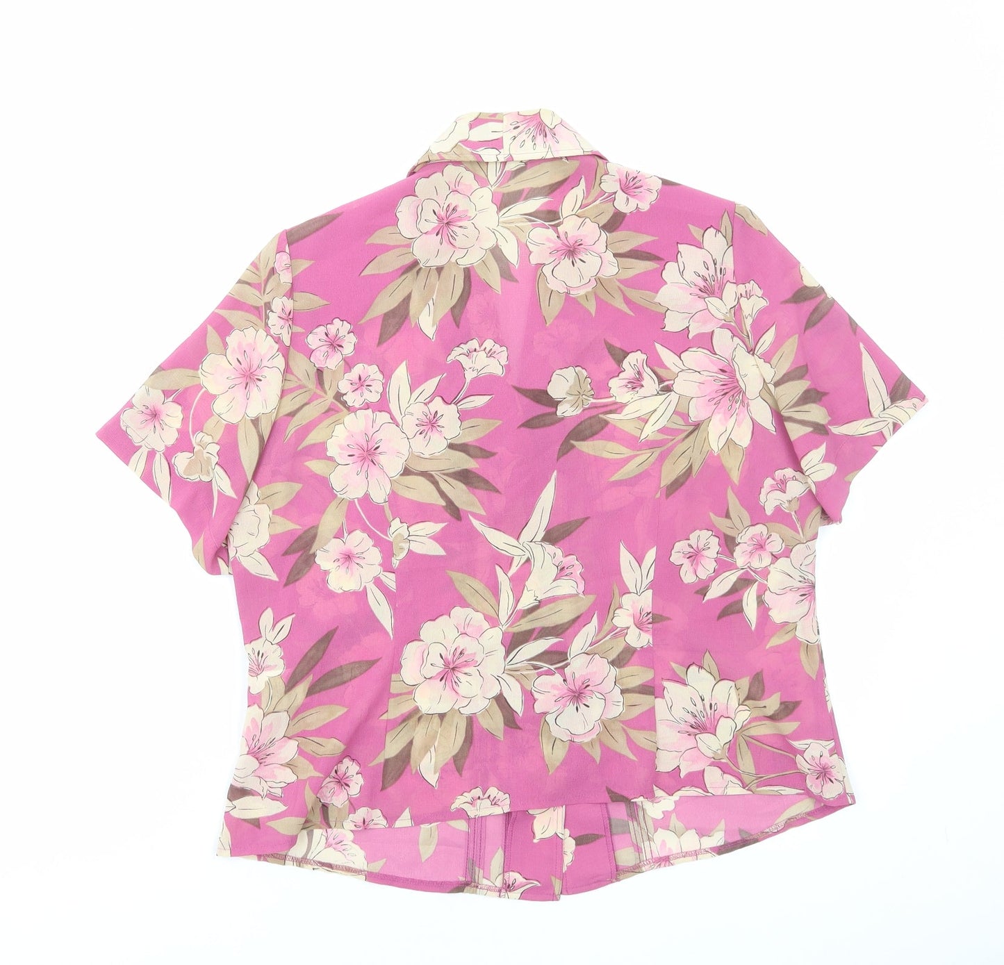 Preworn Womens Pink Floral Polyester Basic Button-Up Size 12 Collared