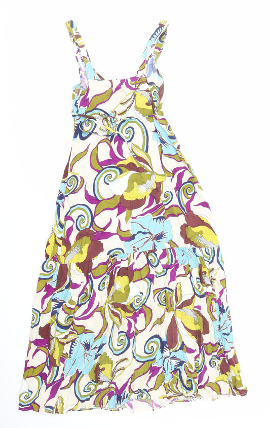 Keilo Womens Multicoloured Floral Cotton Tank Dress Size 8 Scoop Neck Pullover