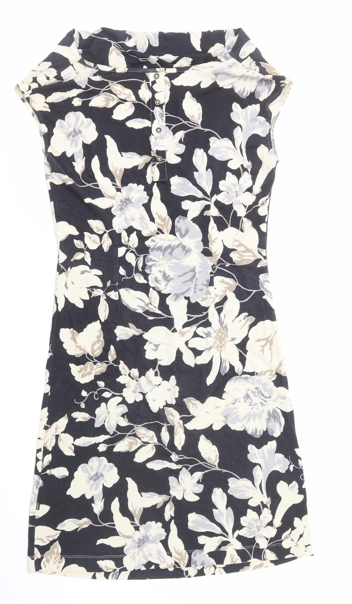 Preworn Womens Black Floral Viscose A-Line Size M Boat Neck Pullover