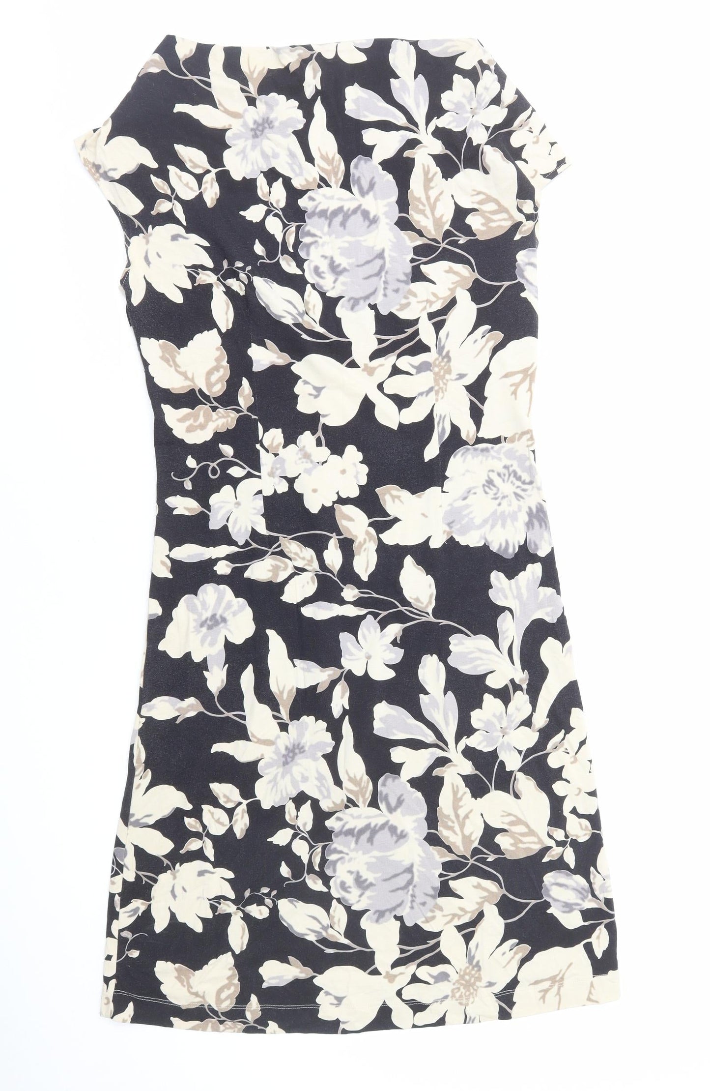 Preworn Womens Black Floral Viscose A-Line Size M Boat Neck Pullover