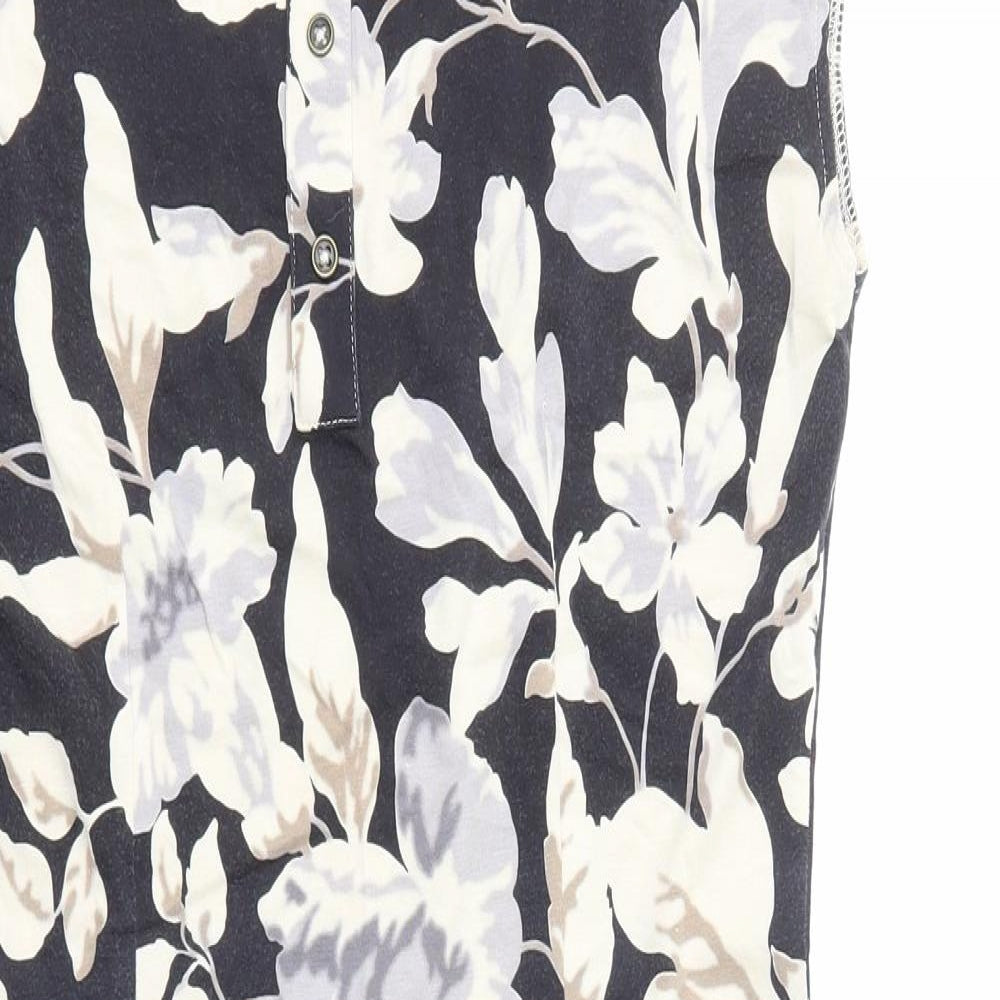 Preworn Womens Black Floral Viscose A-Line Size M Boat Neck Pullover