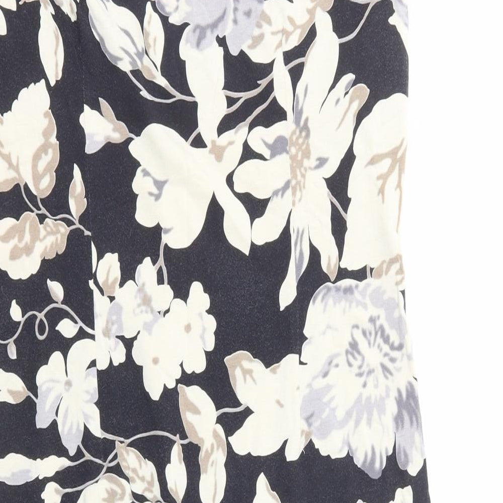 Preworn Womens Black Floral Viscose A-Line Size M Boat Neck Pullover