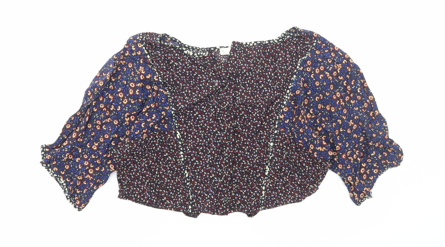 Mango Womens Multicoloured Floral Viscose Cropped Blouse Size M Boat Neck