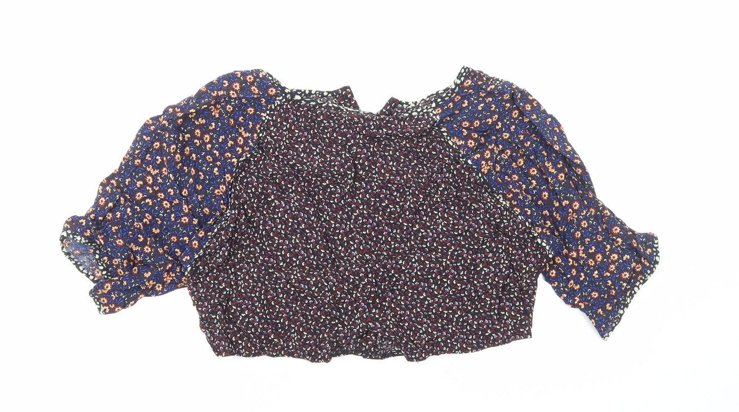 Mango Womens Multicoloured Floral Viscose Cropped Blouse Size M Boat Neck