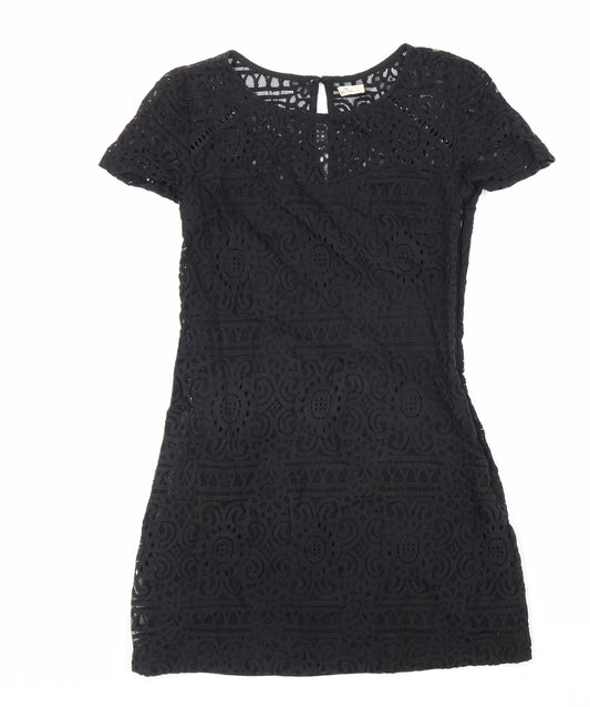 Hollister Womens Black Geometric Cotton A-Line Size XS Round Neck Zip