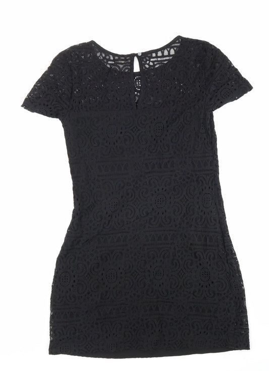 Hollister Womens Black Geometric Cotton A-Line Size XS Round Neck Zip