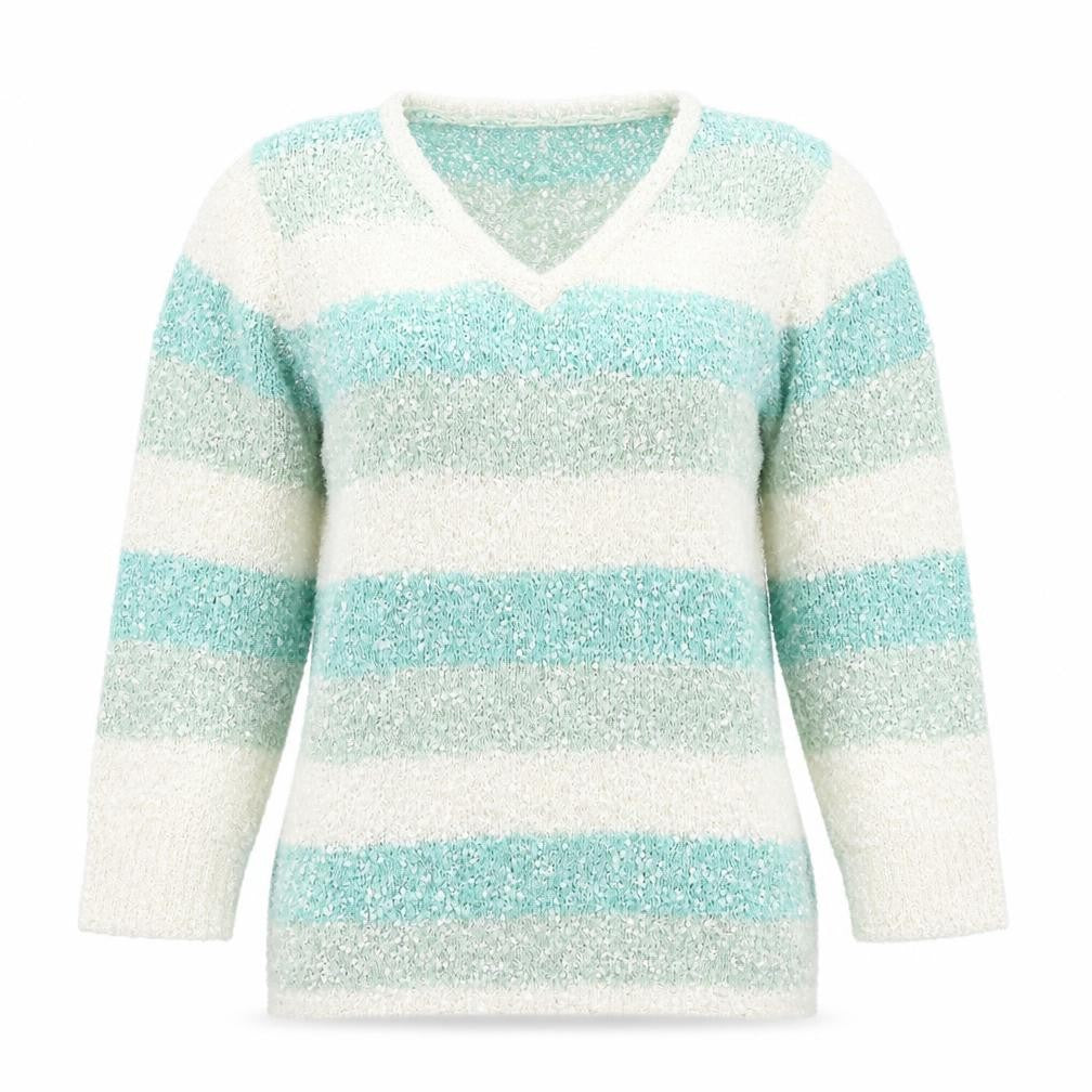 Original Knitwear Womens Multicoloured V-Neck Striped Polyester Pullover Jumper Size M