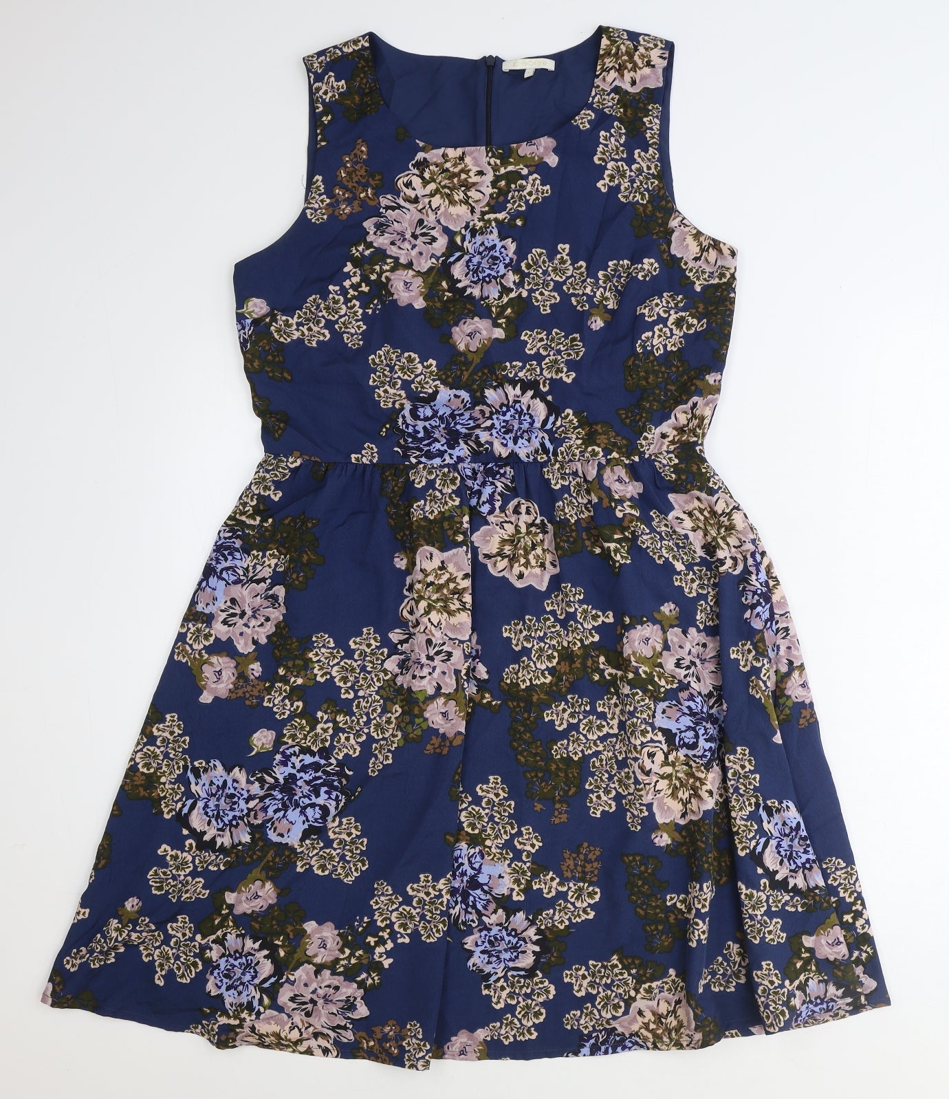 Pieces Womens Blue Floral Polyester Trapeze & Swing Size L Round Neck Zip