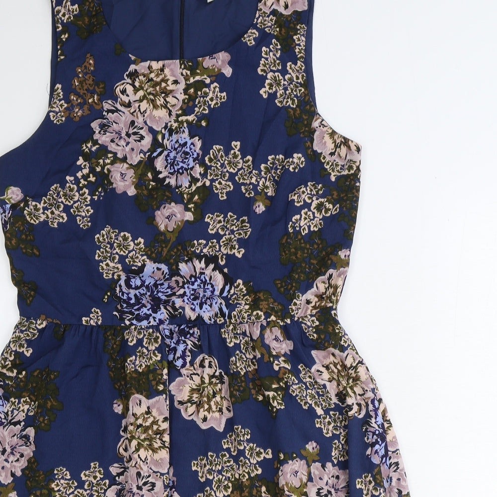 Pieces Womens Blue Floral Polyester Trapeze & Swing Size L Round Neck Zip