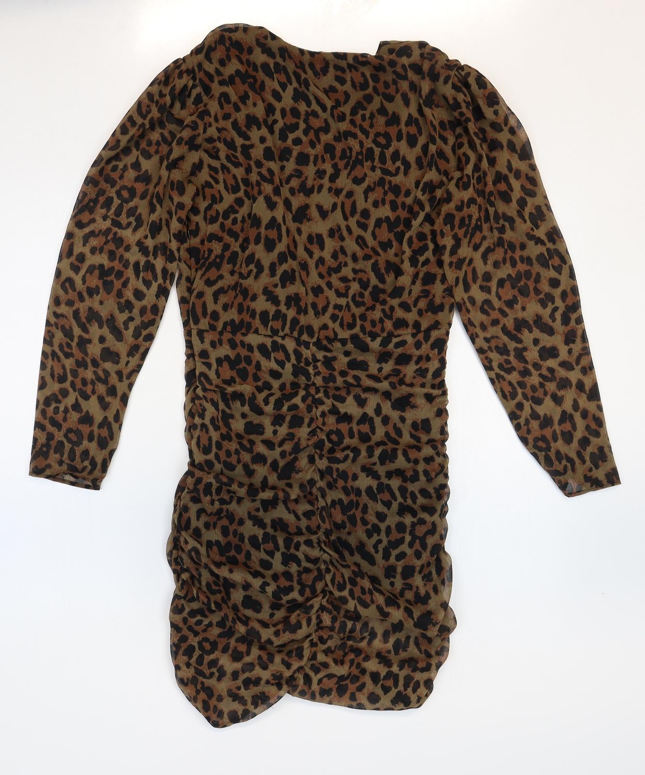 Zara Womens Multicoloured Animal Print Polyester Bodycon Size S V-Neck Zip - Leopard Print